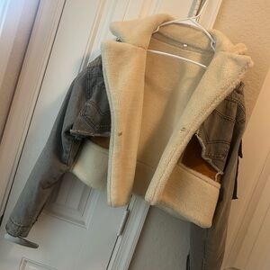 Women's Cream and Gray Sherpa-Lined Jacket